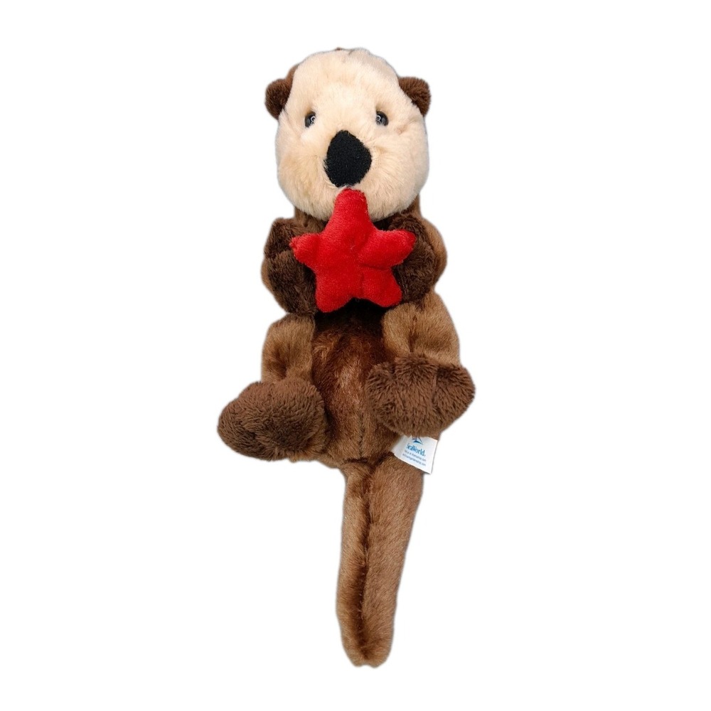 SeaWorld Otter Plush 10 in Stuffed Animal Toy Brown Holding Red Starfish Cute